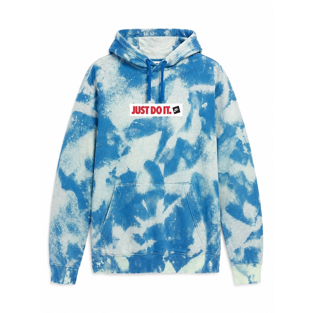 Nike Sportswear Just Do It Box Logo Acid Wash Tie Dye Hoodie Blue White Men's L